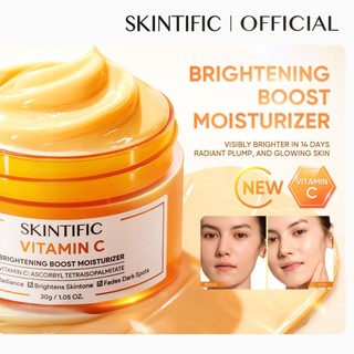 SKINTIFIC - Vitamin C Brightening Boost Moisturizer – Pelembap Wajah & Leher – Semua Jenis Kulit – Mencerahkan/Meratakan Warna Kulit/Memudarkan Noda Hitam – Day & Night Skincare BPOM VC