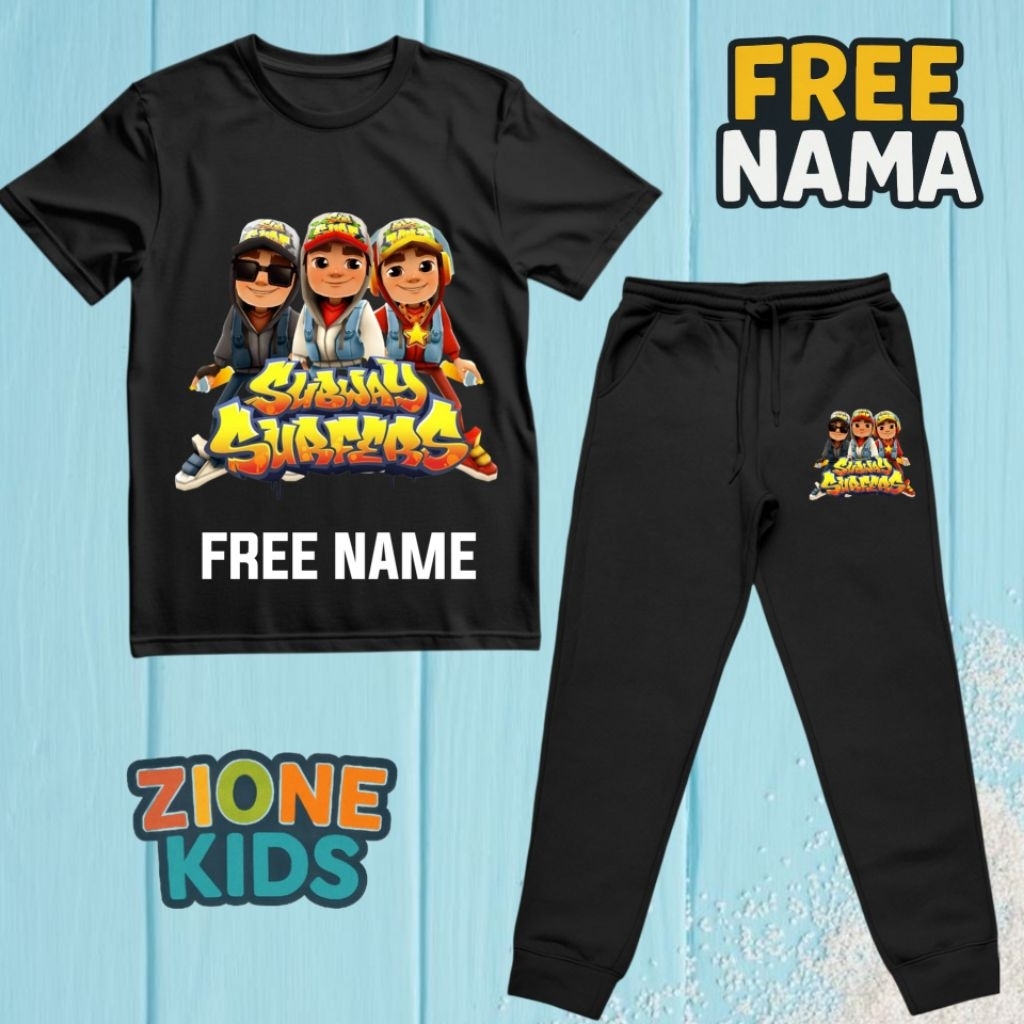 ชุดเสื้อผ้าเด็ก Joger สําหรับเด็กชายและเด็กหญิงพร้อมธีมเกม Graffiti Subway Surfer ชื่อที่กําหนดเองฟร