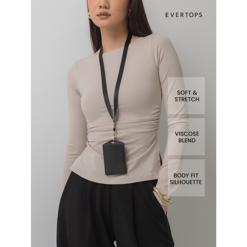 Evertops - เสื้อแขนยาว Etta | เสื้อเข้ารูป Ruched ลาย้เหนียว
