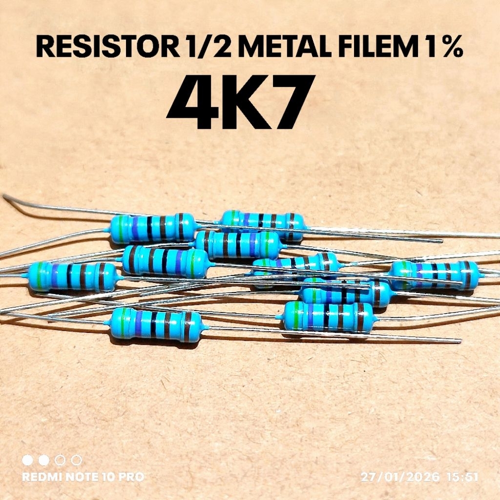 (QTY 10 ชิ้น) 1/2W 1/2WATT 4K7 4.7K KILO MF 1% ROHS RESISTOR