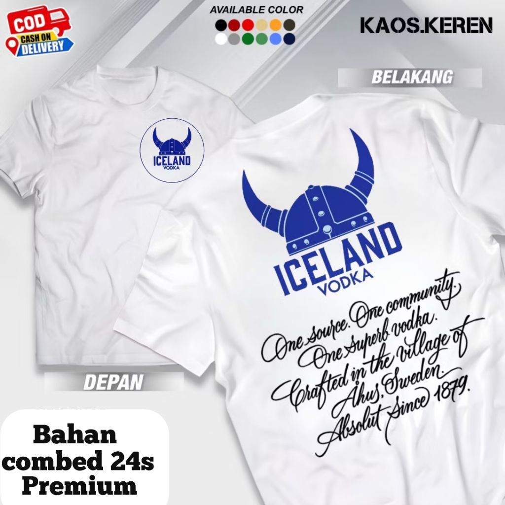 ICELAND VODKA V1 DISTRO เสื้อยืด / ICELAND VODKA COMBED 24S UNISEX PREMIUM โลโก้เสื้อยืด