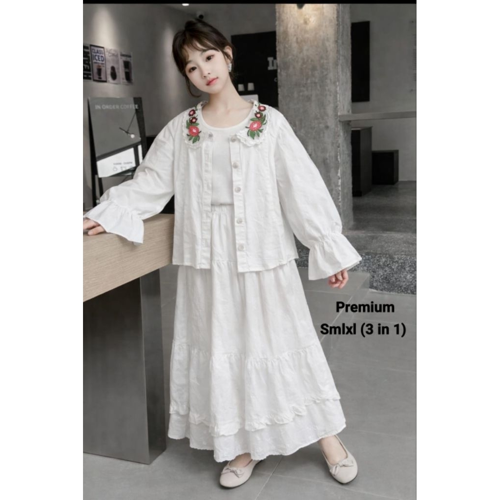 YK-64 BC Set 3in1 กระโปรงสีขาวสําหรับเด็กผู้หญิงไซส์ 1-4 ปี