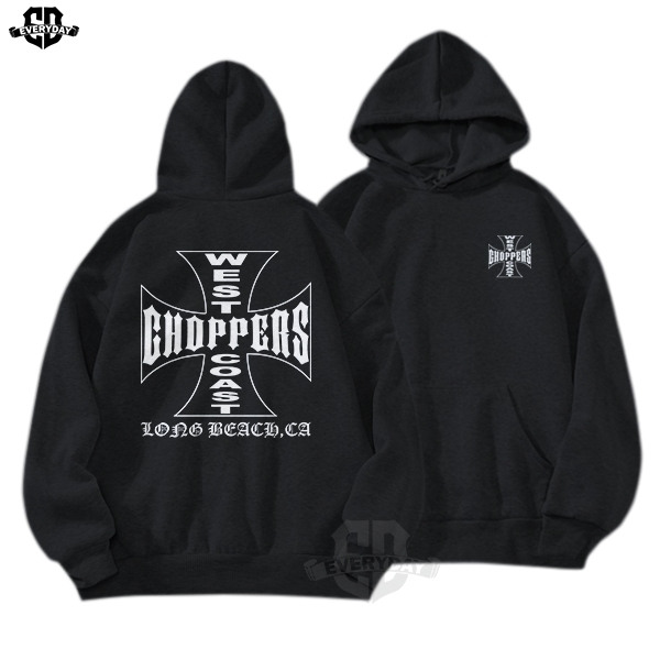 EVRD CLOTH West Coast Chopper CA เสื้อแจ็คเก็ตมีฮู้ดสีดําสามผ้าฝ้ายโพลีเอสเตอร์