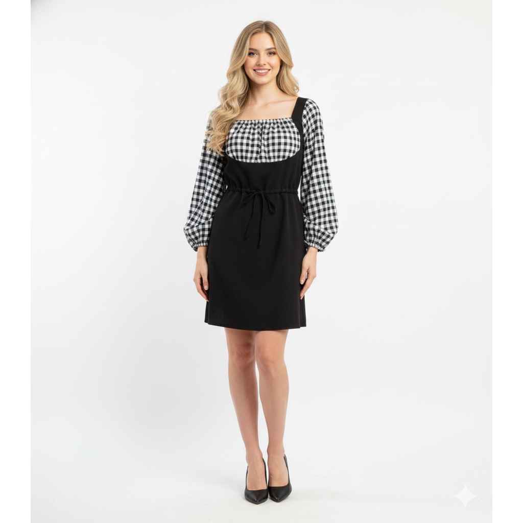 Gingham black Dress Stretch // y2k dress // เดรสน่ารัก