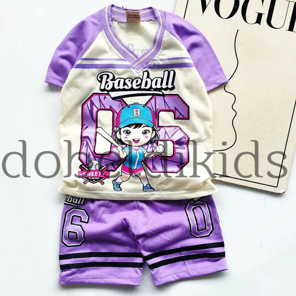 เสื้อผ้า CUTE GIRLS พร้อม BASEBALL MOTIFS, LILAC GIRLS SUITS, GOOD MATERIAL สําหรับ AGES