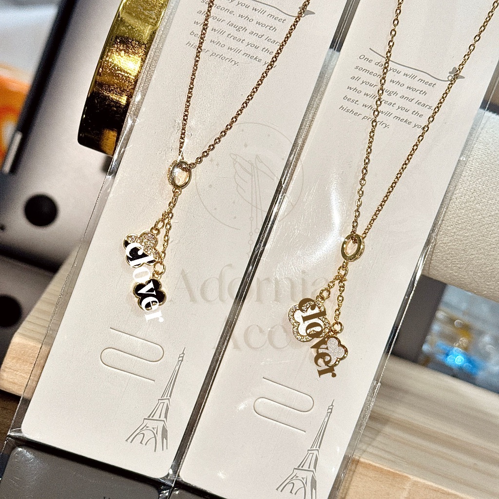 (K-26) Adornia - สร้อยคอไทเทเนียมสําหรับผู้หญิง,โคลเวอร์ป้องกันสนิมคู่