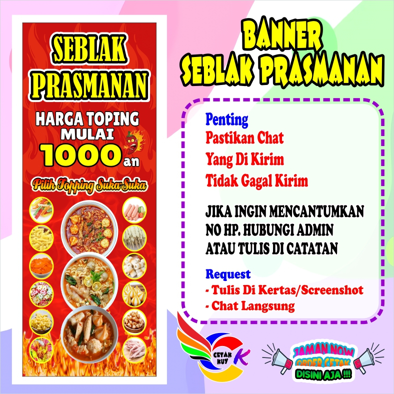 แบนเนอร์ Viral Seblak รุ่นใหม่ล่าสุด ขนาด 1.6x0.6 M / Buffet Seblak Banner