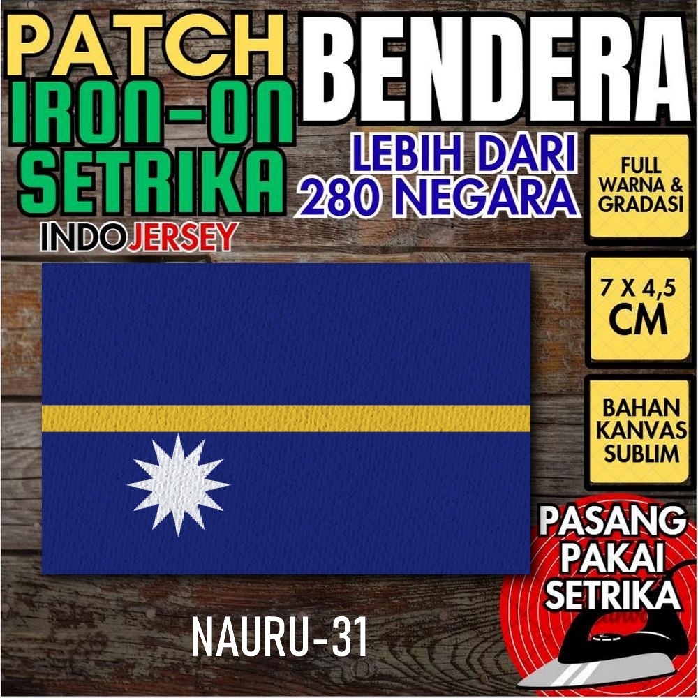 Indojersey Patch Flag NAURU Iron-On Canvas Sublimation Square Box 7 x 4.5 ซม.เสื้อยืดJersey Jacketหม