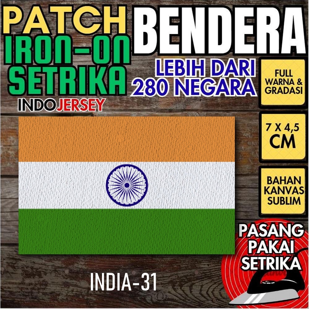 Indojersey Patch Flag INDIA Iron-On Canvas Sublimation Square Box 7 x 4.5 ซม. เสื้อยืด Jersey Jacket