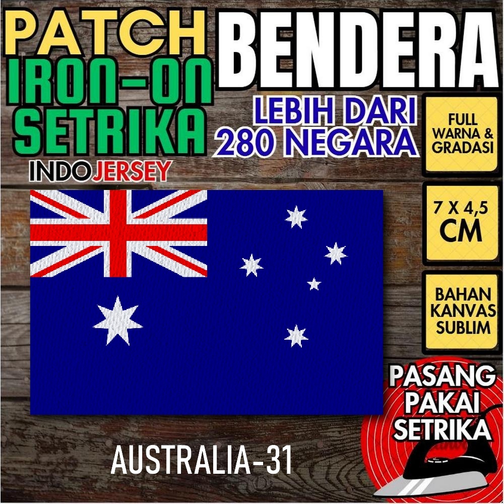 Indojersey Patch Flag AUSTRALIA Iron-On Canvas Sublimation Square Box 7 x 4.5 ซม.เสื้อยืดJersey Jack
