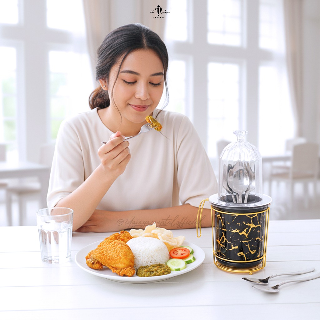 Aesthetic Gold Marble Spoon Holder - ชั้นวางช้อนส้อมพร้อมฝาปิด | MARBEL 788-BK