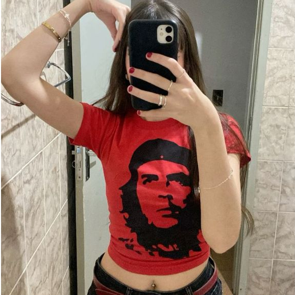 KATUN Guevara Y2k Retro สไตล์ไม่สมมาตร Cutant Crop Top Fit Body Cotton วัสดุ Simple Dtf