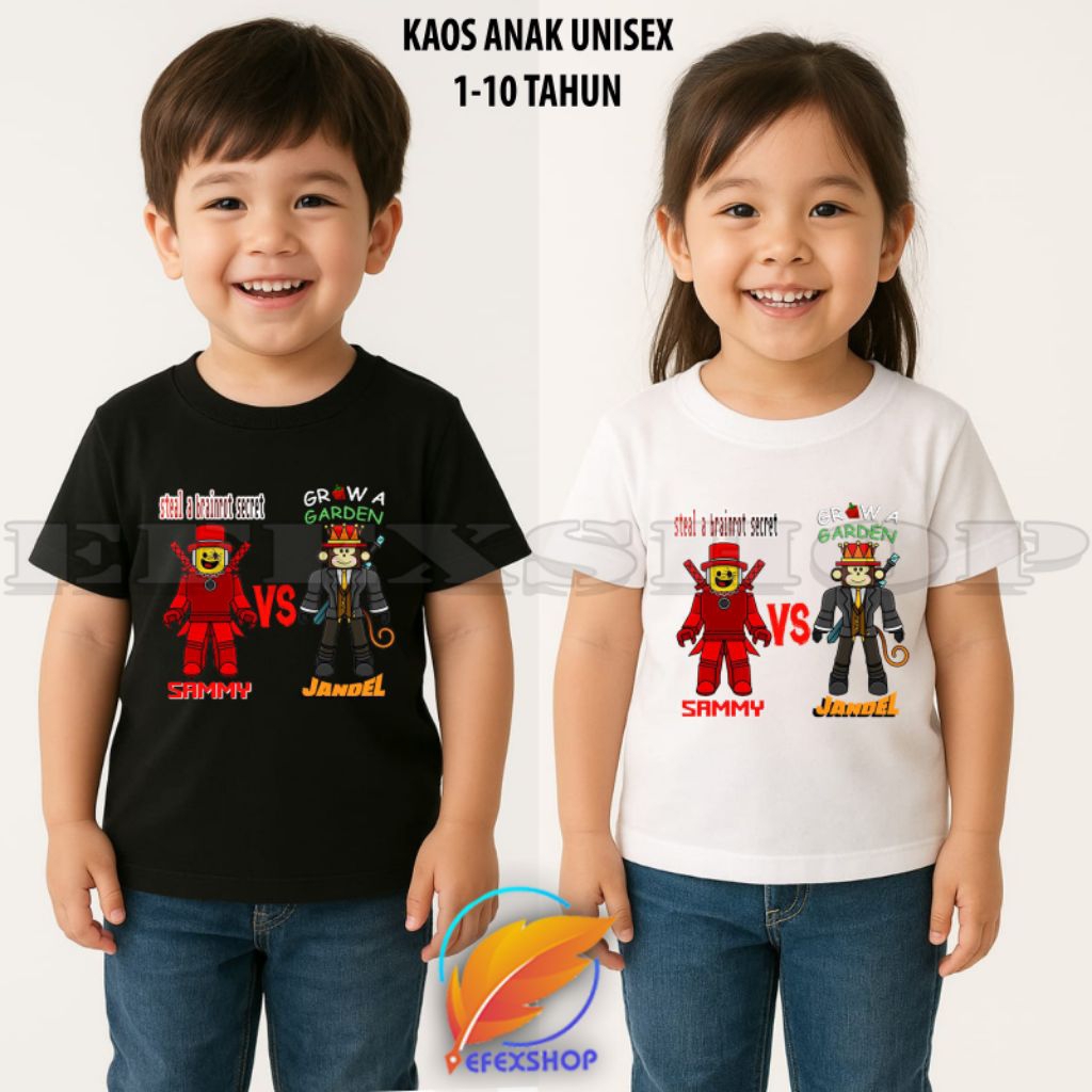 JANDEL GROW A GARDEN VS SAMMY STEALT A BRAINROT SECRET CHILDRENS เสื้อยืด SAMMY VS JANDEL CHILDRENS 