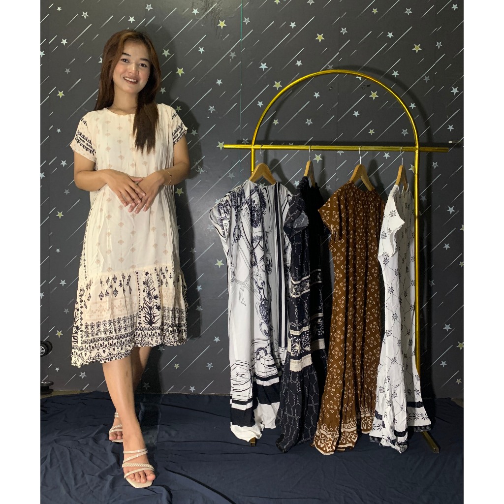 Lara Store - Viral Ruffle Rayon Daster with Modern Motif, Cool, Non-Nursing