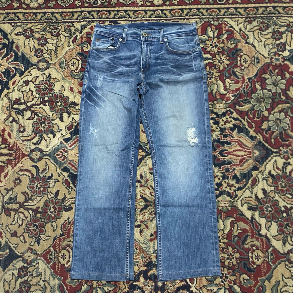 Armoney Exchange Light Destroy กางเกงยีนส์สีฟ้าขนาด 32 W41 L97 LPaha27 OL22 รอบเอว 82 ซม. ยาว 97 ซม.