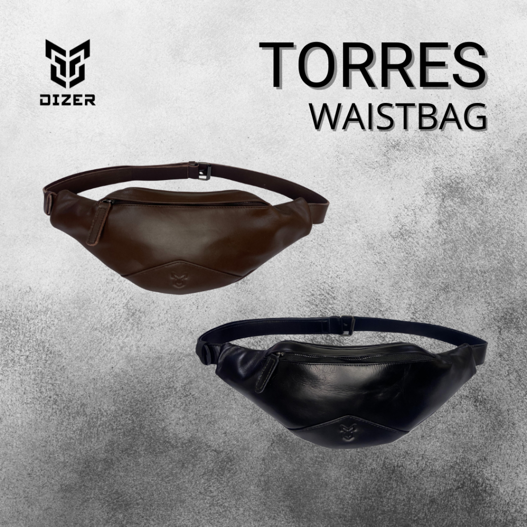 RIZER - กระเป๋าคาดเอว TORES_ วัสดุหนังวัว_ สีดําและสีน้ําตาล
