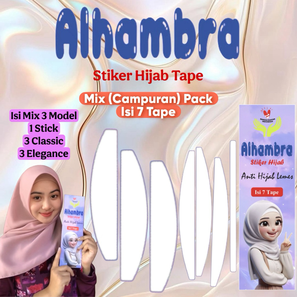 Alhambra Mix Mix Mix Mix Pack Hijab Shaper Tape Mix 3 Model Variants (7straps) Classic Elegance Stic