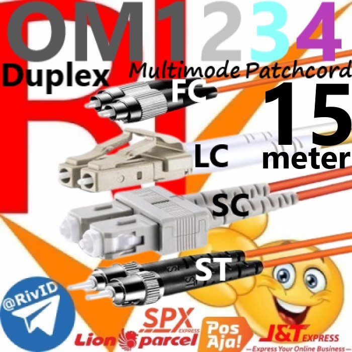 Patchcord Duplex 15m FC LC SC ST Multimode OM1 OM2 OM3 OM4 สายแพทช์ 15 เมตร Fiber Optic Multi Mode