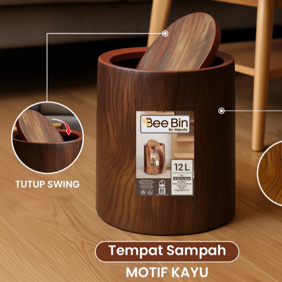 NAPLLY SWING TRASH CAN 12L, 14L STAINLESS / ไม้ BEE BIN