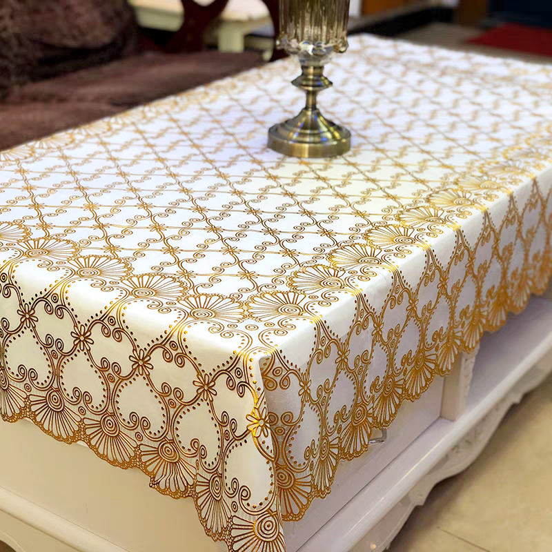 Elegantstore888 ผ้าปูโต๊ะรับประทานอาหารลายสีทอง ดีไซน์ขอบที่น่าสนใจ ขนาด 110x160ซม. D47-A