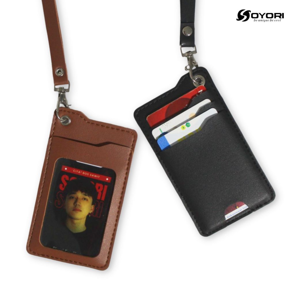 ที่ใส่บัตรประชาชน Nametag หนังสังเคราะห์ระดับพรีเมียม 4 ช่องใส่การ์ด