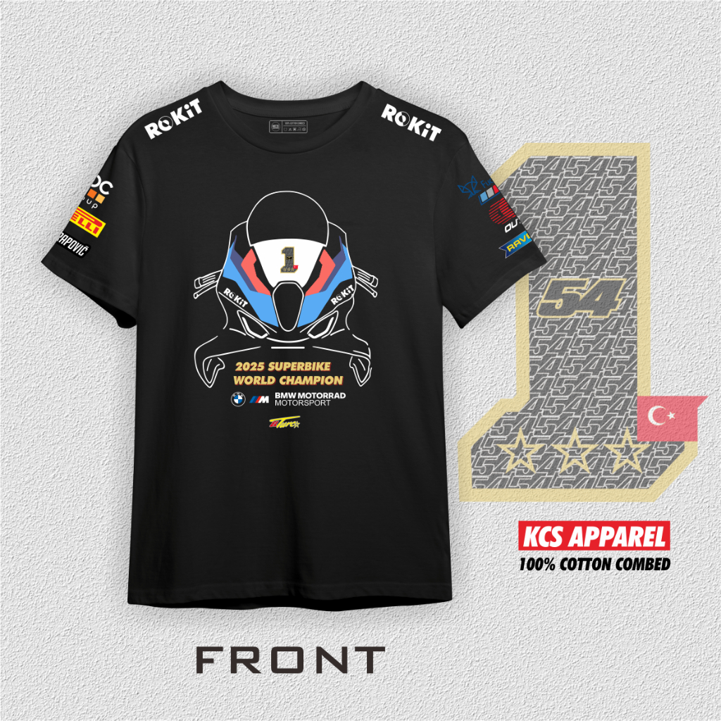 Champion wsbk 2025 เสื้อยืดหวีผ้าฝ้ายพรีเมี่ยม sbk เครื่องแต่งกาย kcs