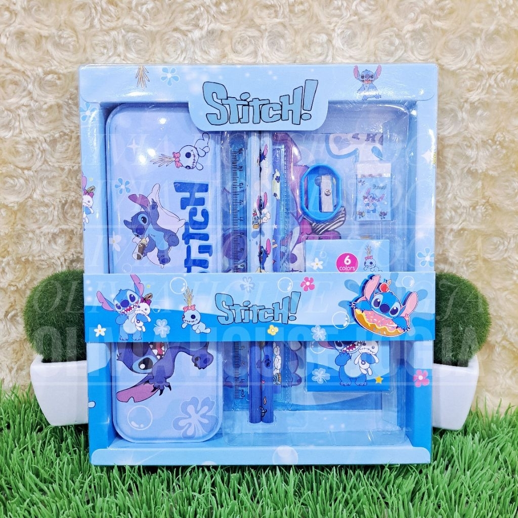 ชุดเครื่องเขียน Stitch 6in1 Blue 8015 Crayon Stationery Stitch Crayon 6 ชิ้น