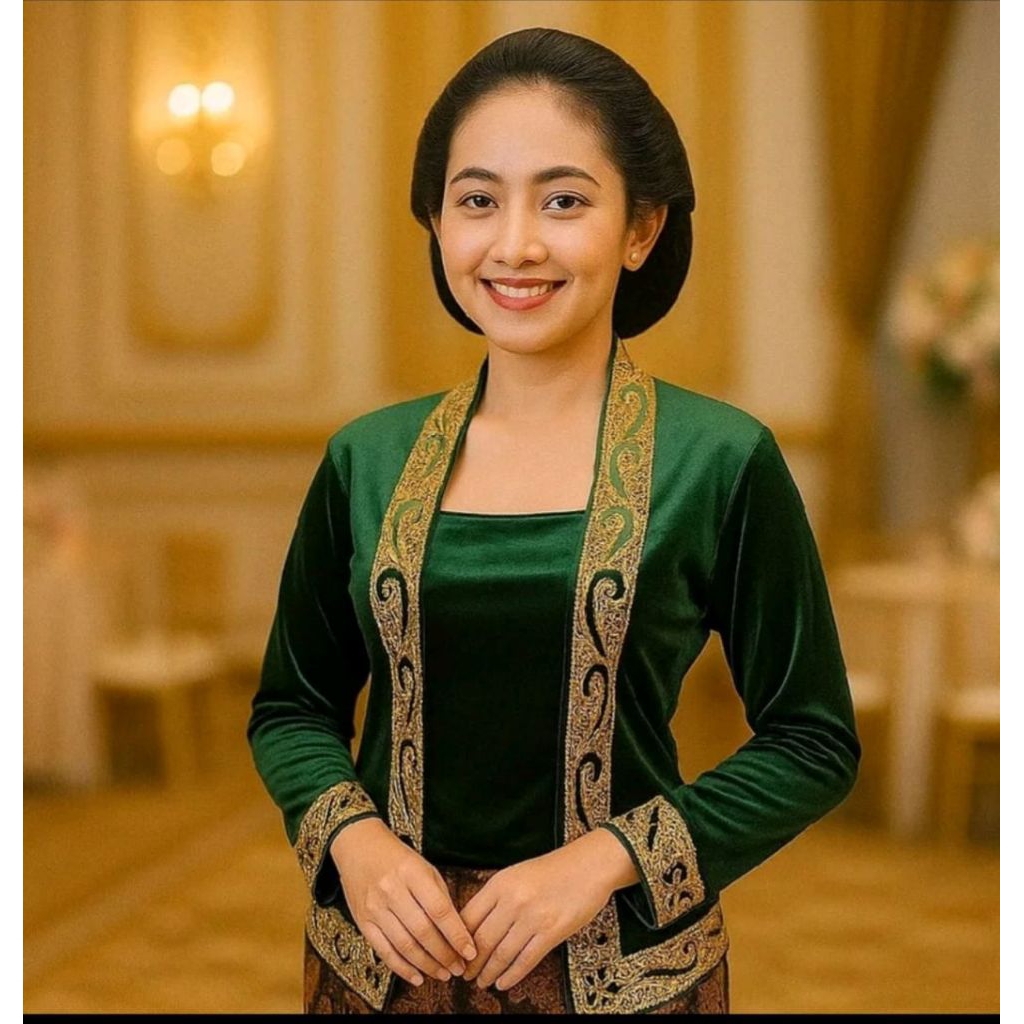 KUTHUJARU VELVET KEBAYA TOP WITH GOLD STICK EMBROIDERY MOTIF/KINI KEBAYA, JAVANESE TRADITIONAL WOMENS KEBAYA