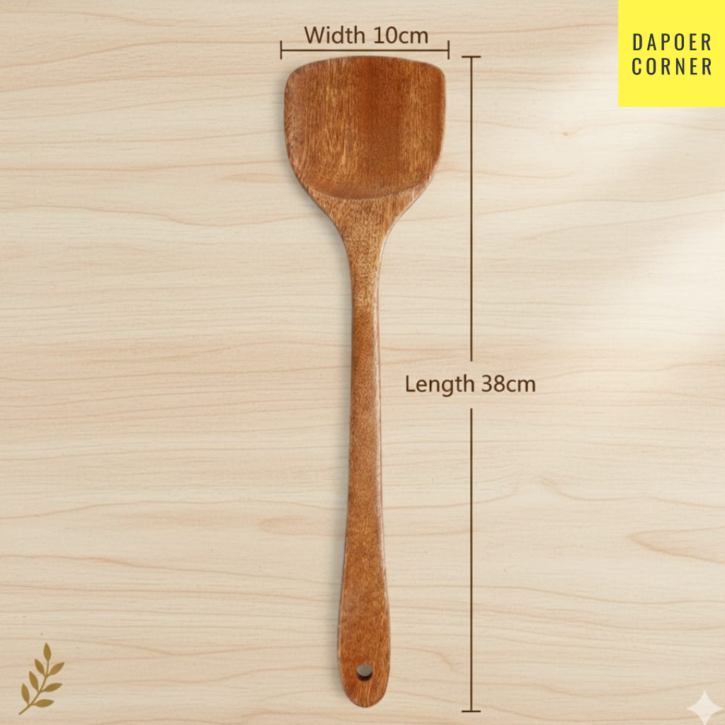 38 CM LONG WOODEN SPATULA / HEAT-RESISTANT WOODEN SPATULA / WOODEN FRYING SPOON