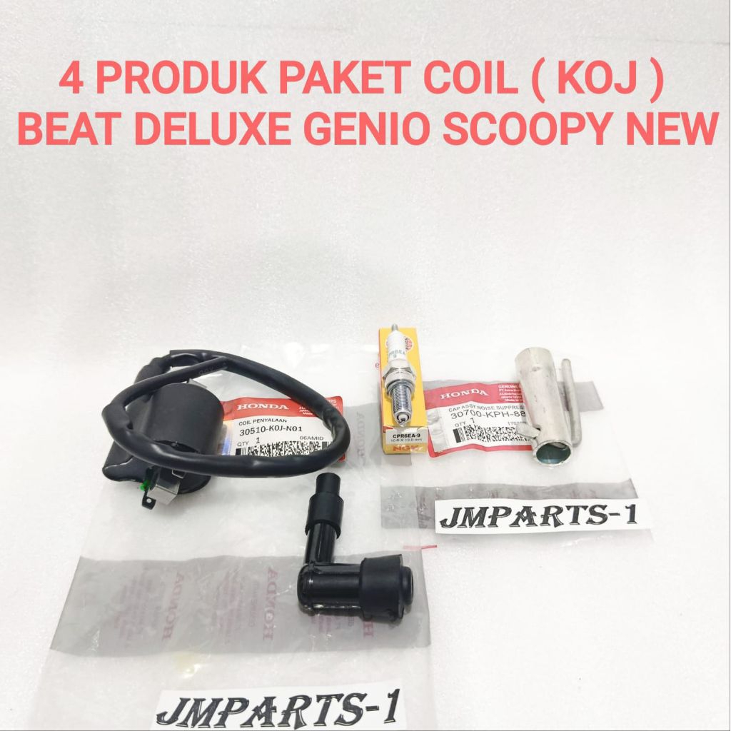 4 ผลิตภัณฑ์ IGNITION PACKAGE (J KOJ) COIL + CANGWLONG + SPARK PLUG CPR6EA-9 + SPARK PLUG KEY BEAT DE