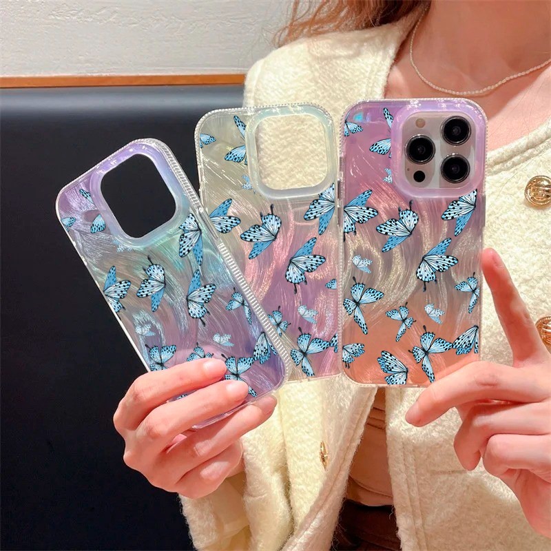 CLARITY Swirl Casing Hologram Silver Butterfly สําหรับ Vivo Y28 4G Y29 4G Y30 Y50 Y35 Y36 4G D051