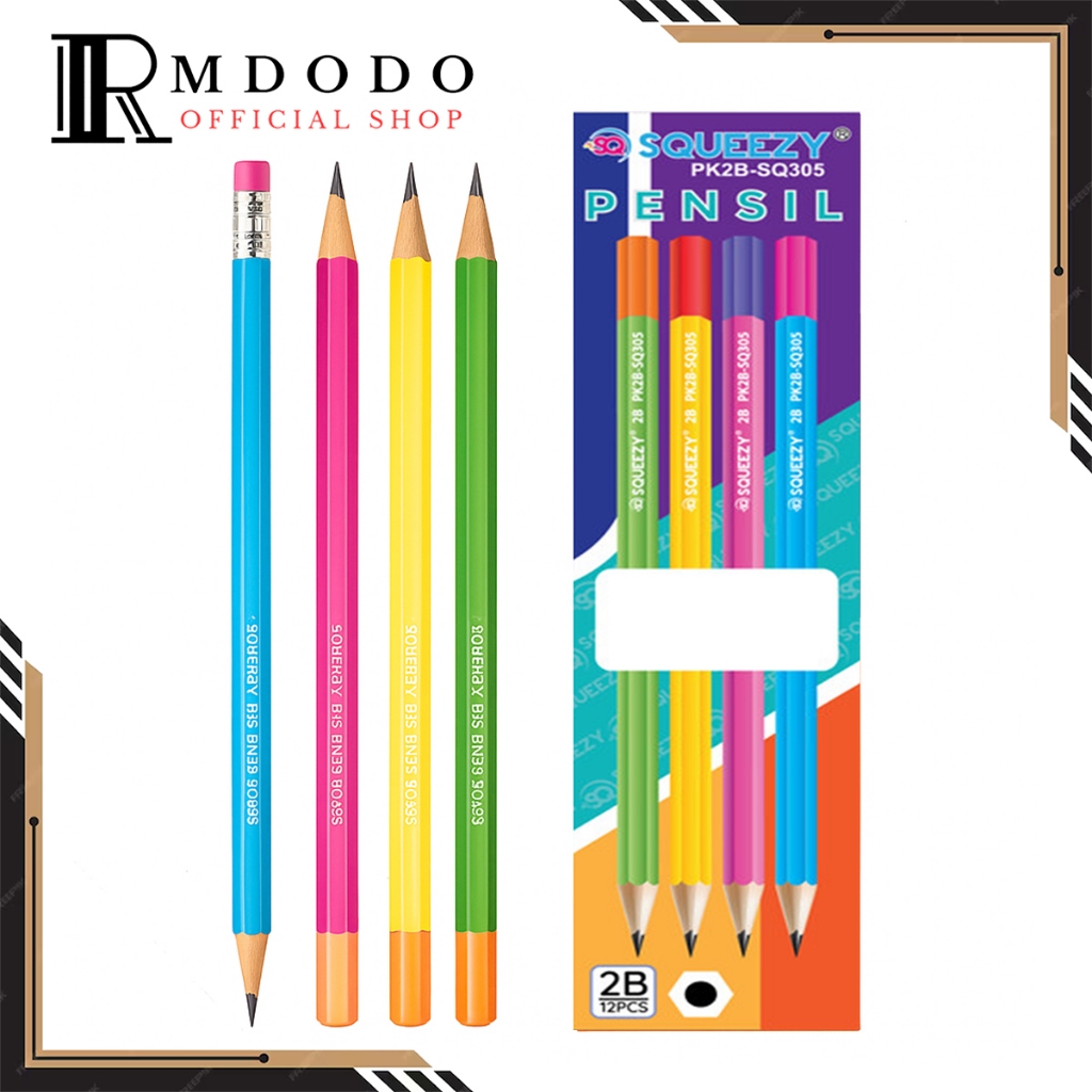 Rmdodo - ดินสอ 2B [1 แพ็ค - ดินสอ 12 ชิ้น] / ดินสอ Squeezy / ดินสอไม้ PK2B-SQ305