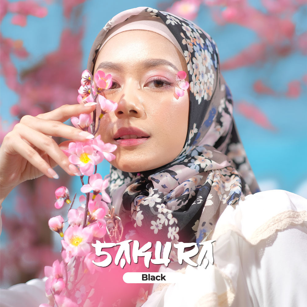Koyu Hijab Square Viney Japan Sakura Motif Scraft Premium Mask Set