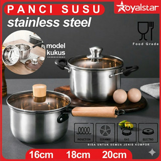 Royalstar Panci Kuah Stainless 16cm/18cm/20cm Milk Pot Kukus Tebal Tutup Kaca  Stainless Kukus Tebal