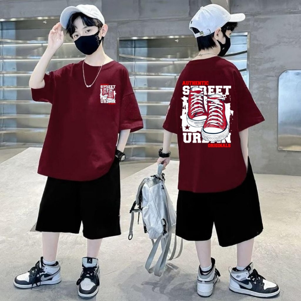 ชุดกางเกงขาสั้นเด็กชาย Oblong ล่าสุด Asgard777 ชุดเด็กพร้อมรองเท้าผ้าใบ