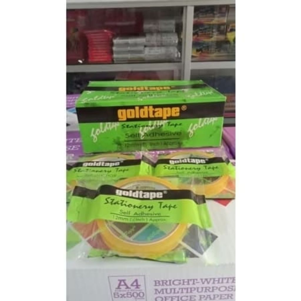 HIJAU [DOZEN] STATIONERY TAPE 12MM X 55Y GOLDTAPE / CLEAR INSULATION 12MM X 55 YARD / CELLOTAPE GT G