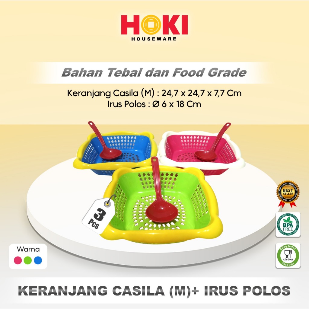 (3PCS) MEDIUM & PLAIN CASALA COLLAR BASKET / FRUIT BASKET / MULTIPURPOSE BASKET / PRACTICAL BASKET /