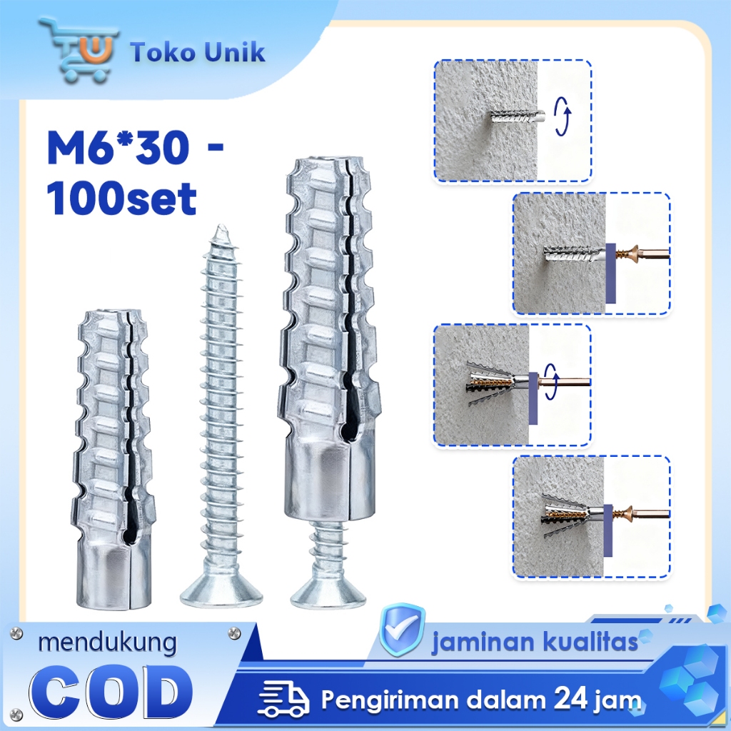 Expansion Anchor Anchor Wall Bolts 100 ชุดสกรูติดผนัง M6x30