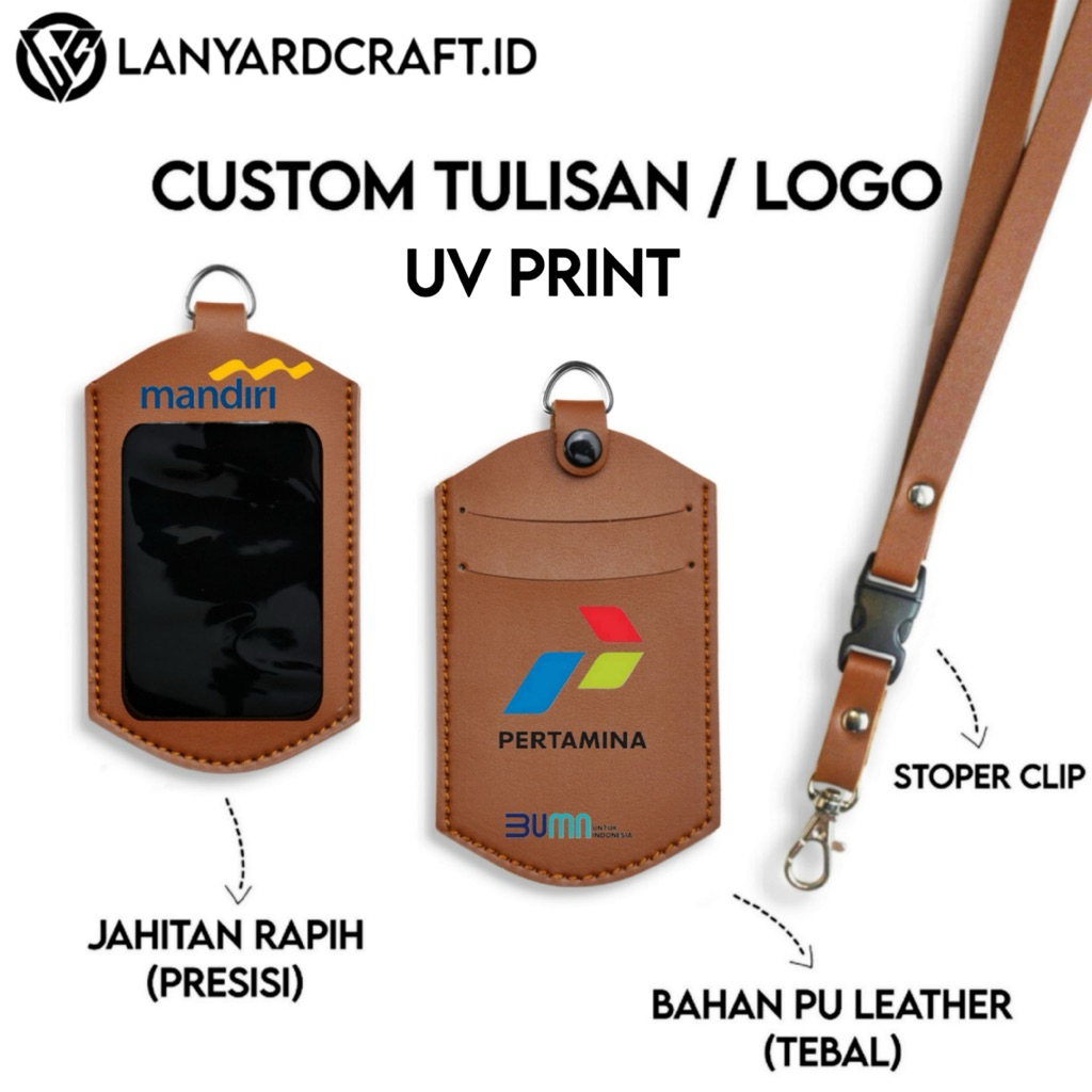 ID CARD HOLDER LEATHER NAME TAG PRINT UV COLOR CUSTOM COMPANY NAME LOGO - K4