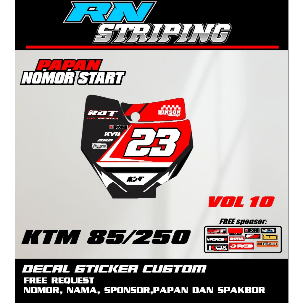 ใหม่ล่าสุดสติกเกอร์รูปลอก START NUMBER PLATE KTM 85 KTM 250 KTM SIX DAY ใหม่ล่าสุดฟรีมะนาวและหมายเลข RN 10