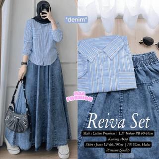 Setelan Rok Jeans Plus Kemeja Viral Set Rok Kekinian Set Kemeja Salur