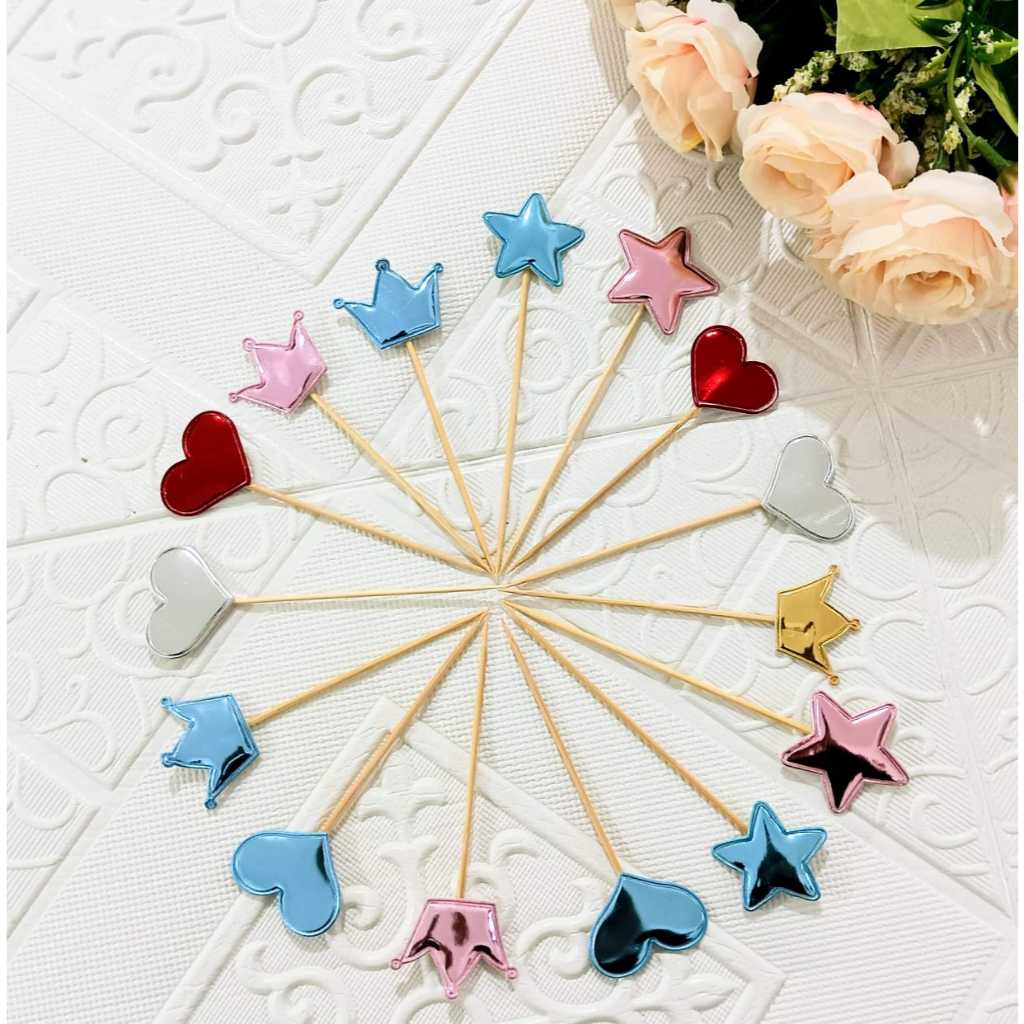 R-PTY BPP เค้ก topper รูปทรงมงกุฎ Star love heart Star Crown สําหรับตกแต่งเค้กช่อดอกไม้ของขวัญ