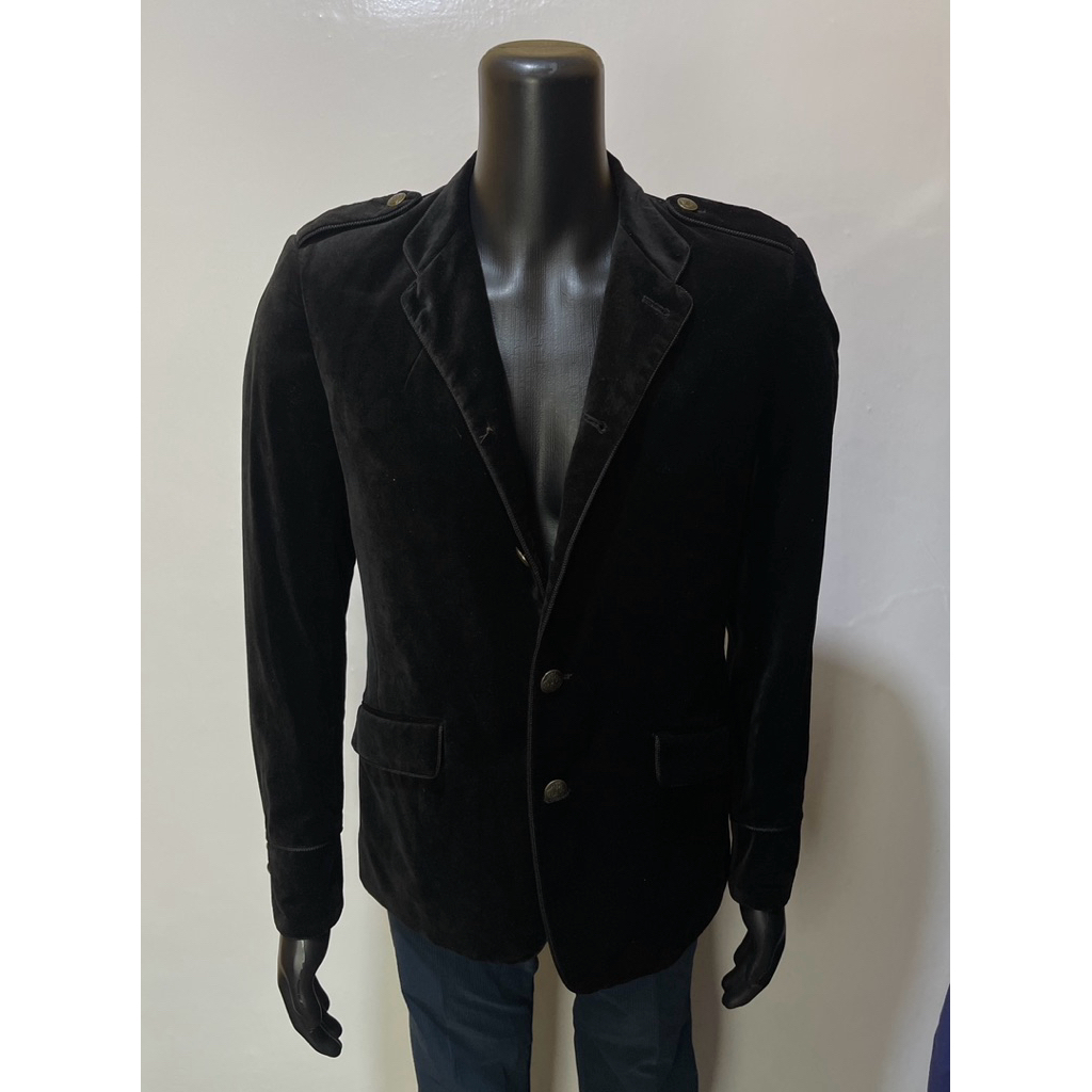 H&M blazer เสื้อแจ็คเก็ตลําลองทรงเข้ารูปกํามะหยี่สีดํา m