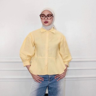 ROSE Fitted Shirt | Lengan Balon | Atasan Kemeja Blouse Katun Linen Ruffle Casual Kantor Korean