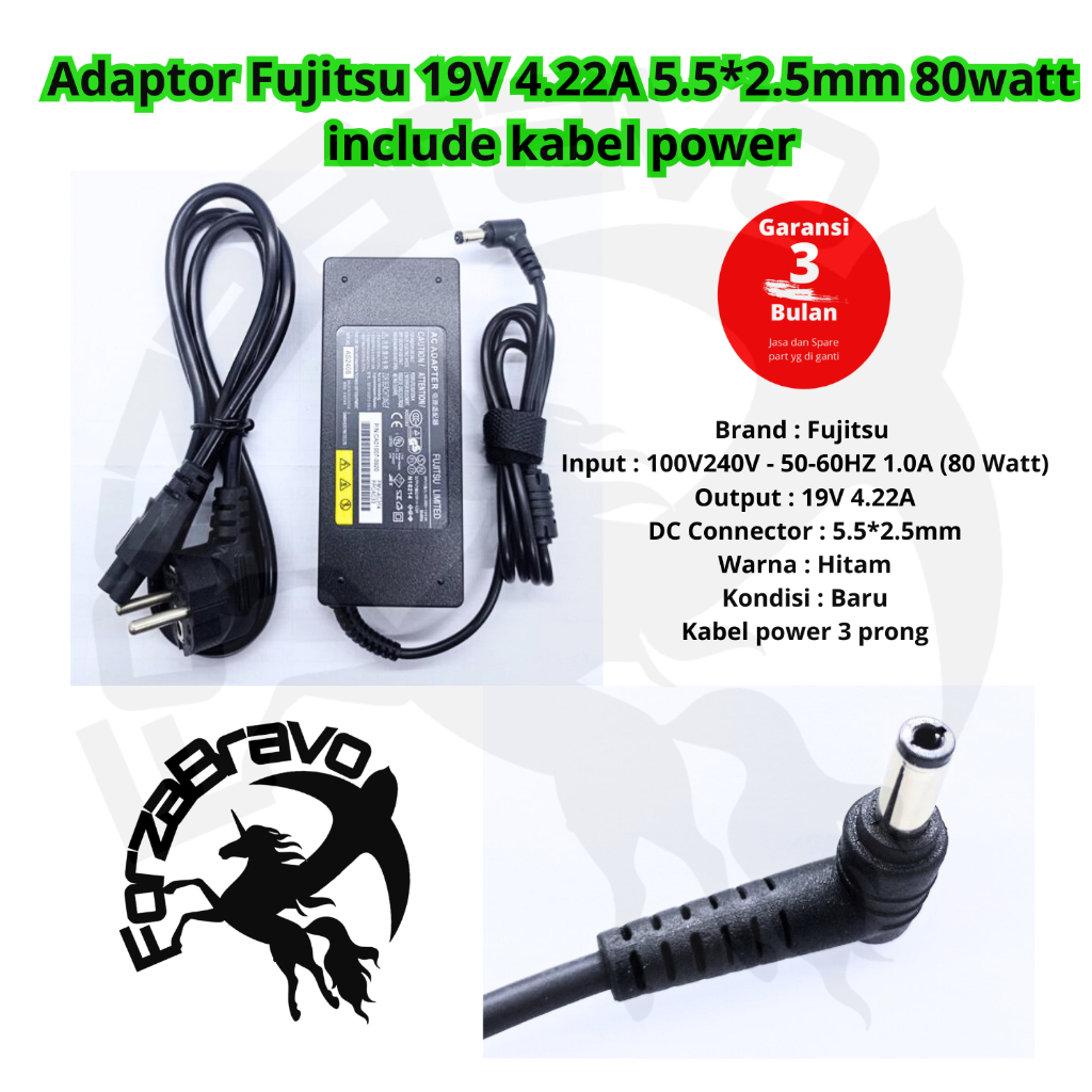 Fujitsu อะแดปเตอร์แล็ปท็อป 19V 4.22A 80Watt 5.5x2.5mm Fit สําหรับ ADP-80N AH531 AH550 B6220 รวมสายไฟ