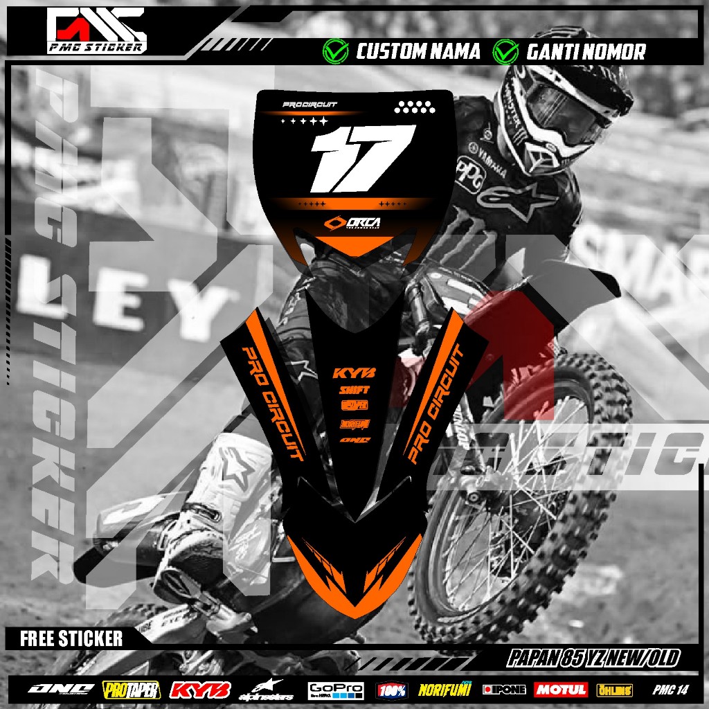 สติกเกอร์ DECAL NUMBER BOARD START + FRONT FLAMMER YZ NEW 85 CRF KLX 150 KLX BF KLX GORDON DTRACKER 