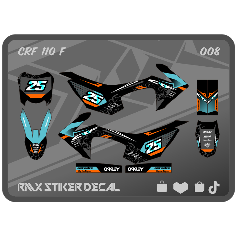 STABILO HIJAU MERAH CRF 110 FULLBODY STICKER (008) 110F MINI TRAIL MINIMOTO DECAL STICKER BLACK RED,
