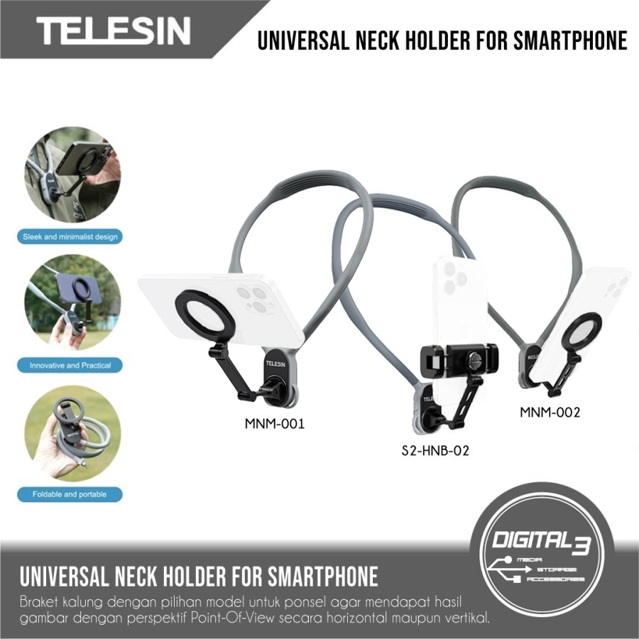 Telesin Bracket Magnetic ที่คล้องคอแบบยืดหยุ่น HP Mount Neck สําหรับโทรศัพท์ HP Universal MNM-001 / 