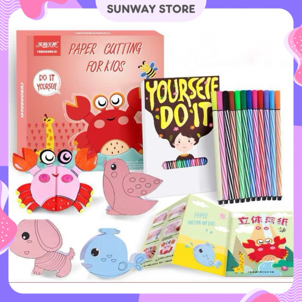 FURONANGEL กระดาษ DIY ตัด + MARKER + SCISSORS / PAPERCUT / ORIGAMI เครื่องตัดกระดาษสี / กระดาษกล่อง 