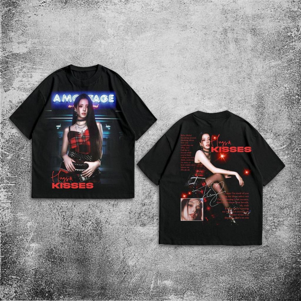 P&B Oversize Jisoo Hugs & Kisses เสื้อยืด - Vintage Jisoo Black Pink ขนาดใหญ่สีดํา 20s เสื้อยืด